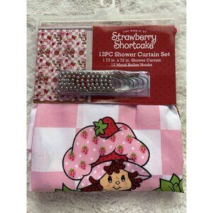 13 Piece Set Strawberry Shortcake Shower Curtain Set And Metal Hooks 72 X 72 NEW
